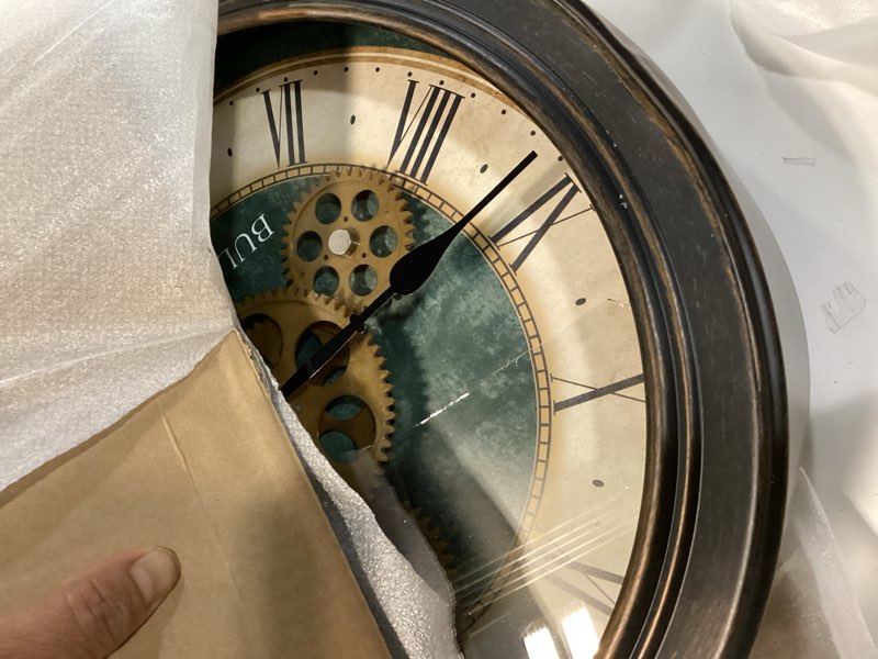Condition photo showing As Is for bulova industrial motion wall clock, 12.8, aged black (c4833)
