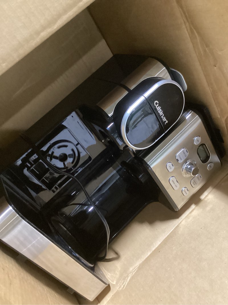 Condition photo showing As Is for cuisinart 12-cup coffee maker, single-serve brewer glass carafe, automatic hot & iced coffee machine, brew strength control and pause, ss-16, stainless steel