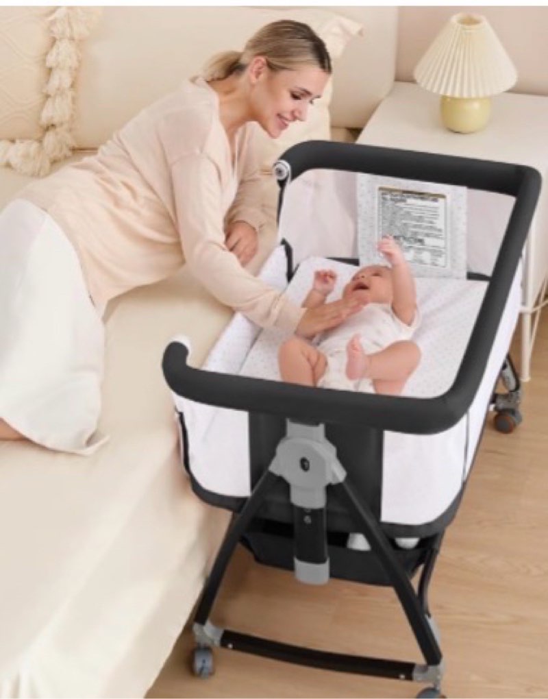 3 in 1 baby bassinet,bedside sleeper with storage basket and wheels,portable baby crib with mosquito