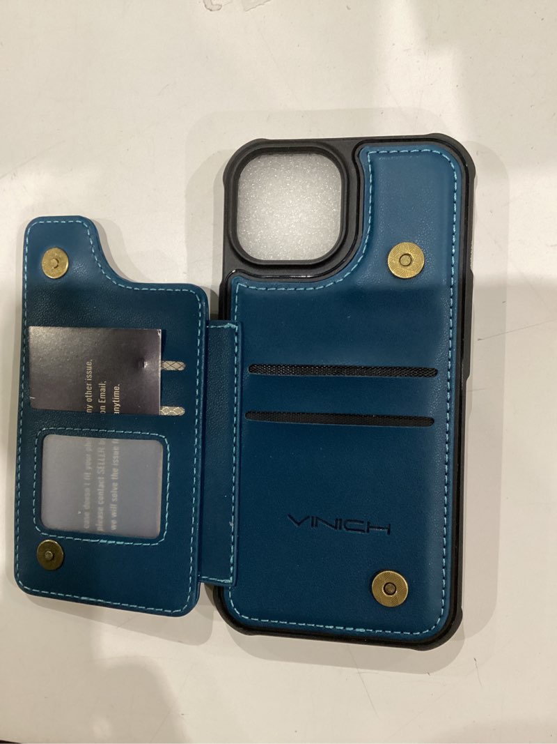 Condition photo showing Good Condition for SIMILAR TO Compatible with iPhone 15 Wallet Case with Card Holder RFID Blocking for Women Men, Double Magnetic Clasp Kickstand Shockproof Phone Case Fit for iPhone 15, BLUE  iPhone 15 - 6.1\" BLUE 