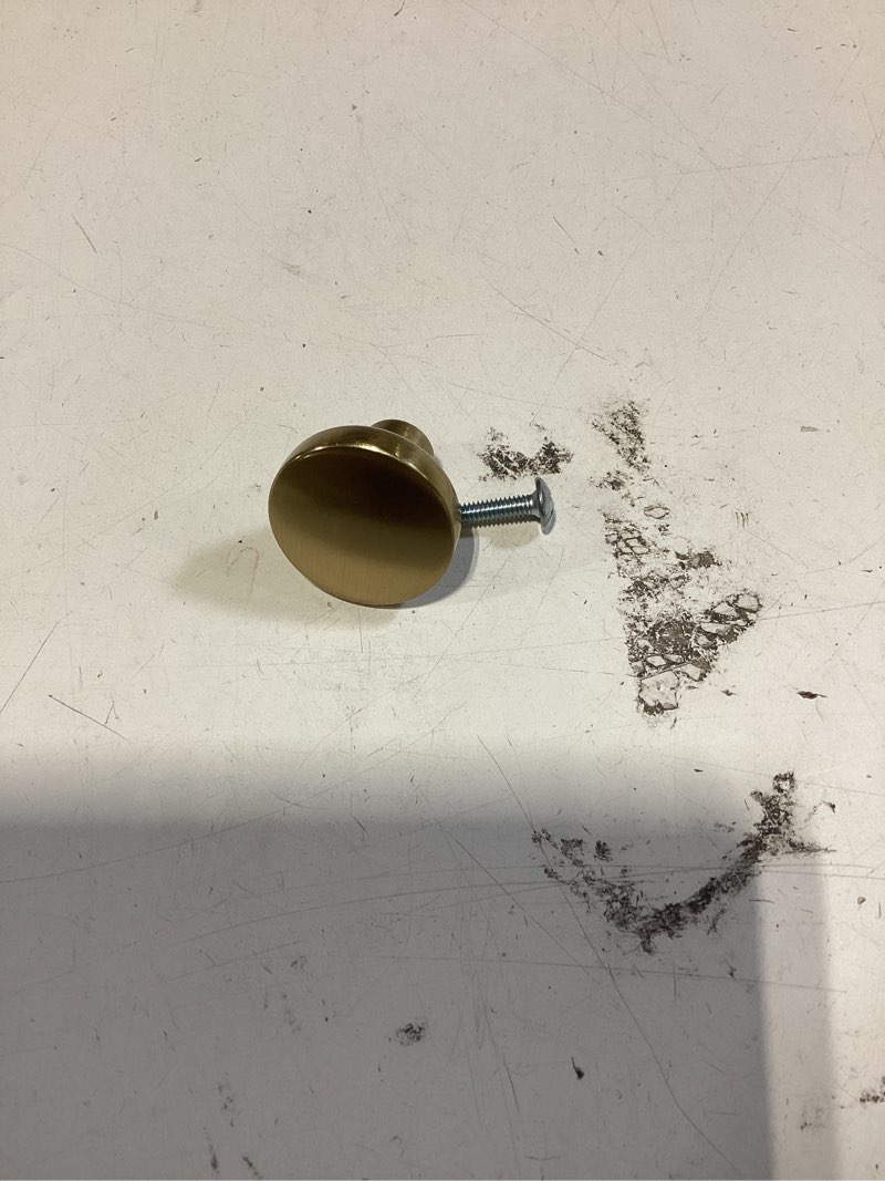 Condition photo showing As Is for allen + roth lis 1-1/4-in brushed gold round classic cabinet knob