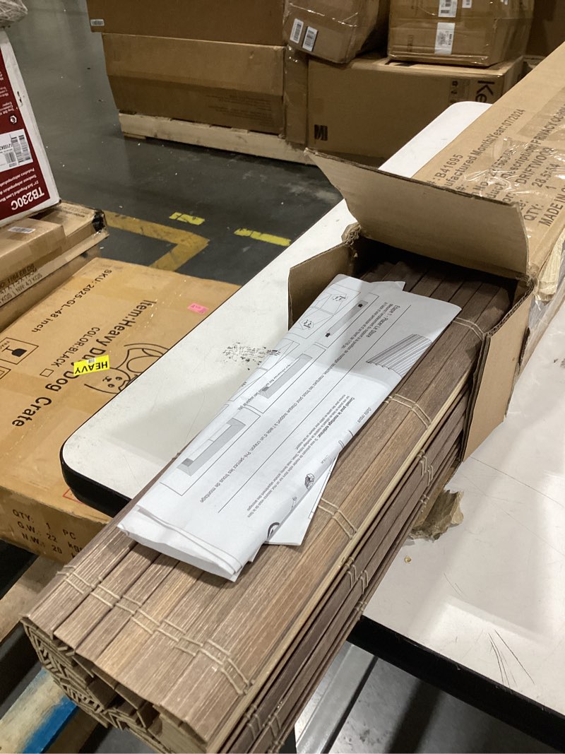 Condition photo showing Good Condition for radiance cordless bamboo roman shades for windows - flatstick bamboo blinds for semi-private light control - easy to lift & fold up window shades - driftwood - 28.5 in. w x 64 in. l - (2216604e) driftwood 29"w x 64"h