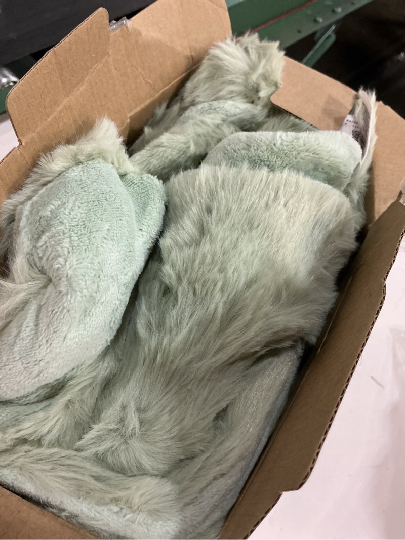 Condition photo showing Good Condition for Cozy Bliss Faux Fur Throw Blanket for Couch, Fuzzy Soft Plush Thick Bubble Blanket for Sofa Bedroom Living Room, 50 * 60 Inches Sage Green Sage Green Throw(50" x 60")