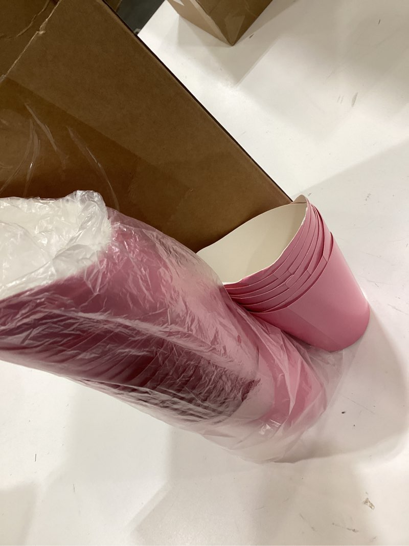 Condition photo showing Good Condition for sabary 50 pcs charcuterie cups, 12 oz paper snack appetizer cups, french fry holder brown kraft, disposable popcorn boxes cones for baby shower waffle food takeout(pink)