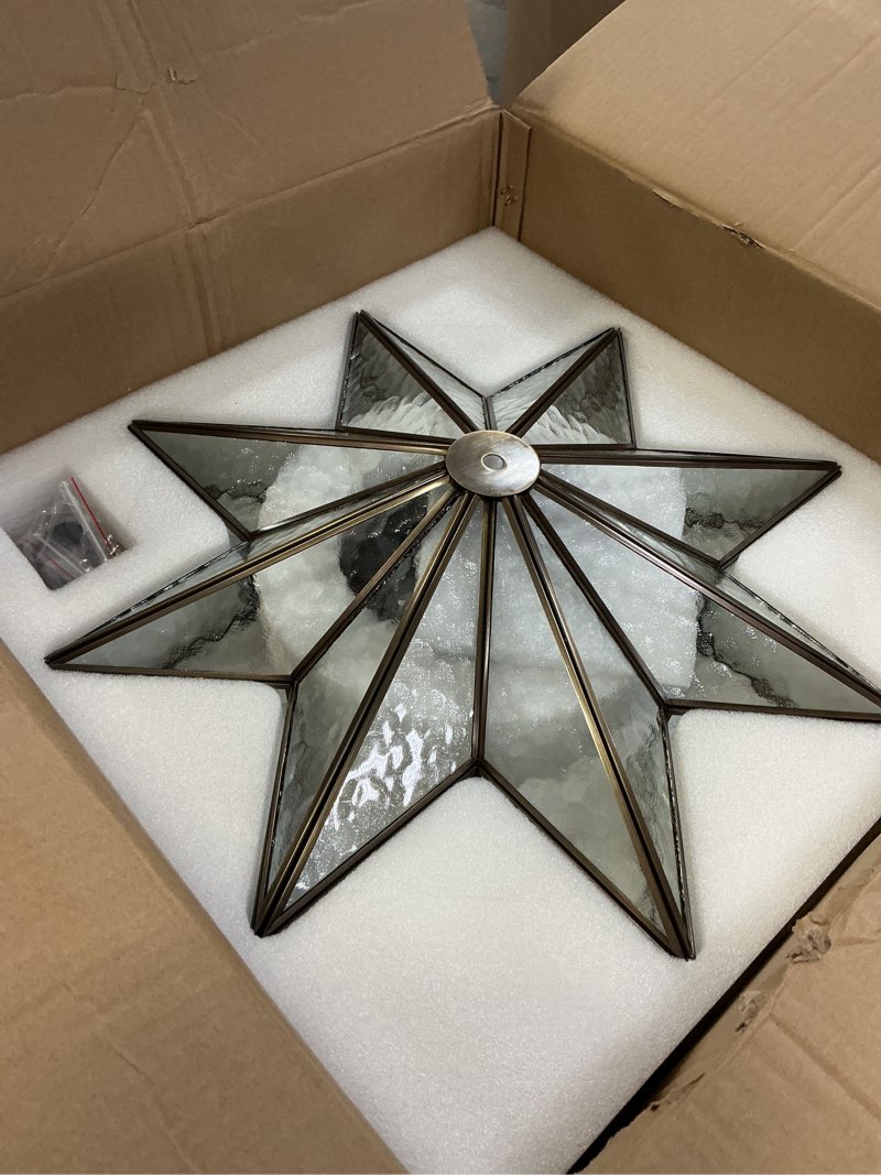 Condition photo showing New/Like New for star vintage bronze ceiling light - 19.7 in large hammered glass antique flush mount fixture - mid century black art deco lighting for kitchen hallway bedroom bathroom laundry entryway farmhouse hall bronze(black)-embossed glass 19.7 inches