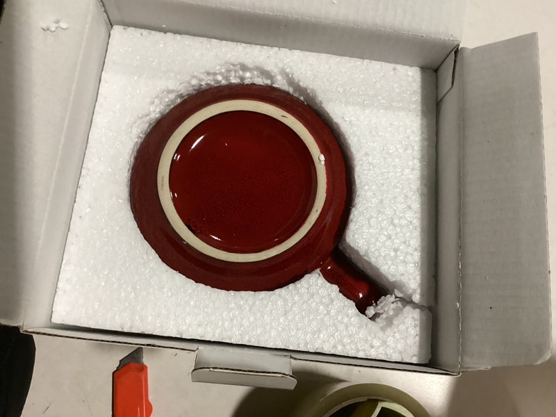 Condition photo showing New/Like New for 24oz Large Ceramic Coffee Mug with Big Handle, Handmade Kiln Glazed Large Coffee Mug Tea cup, Novelty Mug?Unique Uneven Surface for Office and Home?Microwave and Dishwasher Safe (Red)