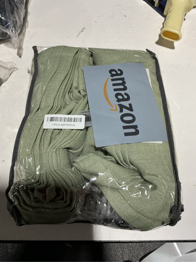 Condition photo showing New/Like New for Sage Green Pinch Pleated Linen Curtains 80 Inches Long for Living Room Bedroom Light Filtering Boho Window Drape 80 inch 2 Panels with Hooks Rings Sliding Glass Door Semi Sheer Curtain Light Green Sage Green 40"W x 80"L (Pack of 2)