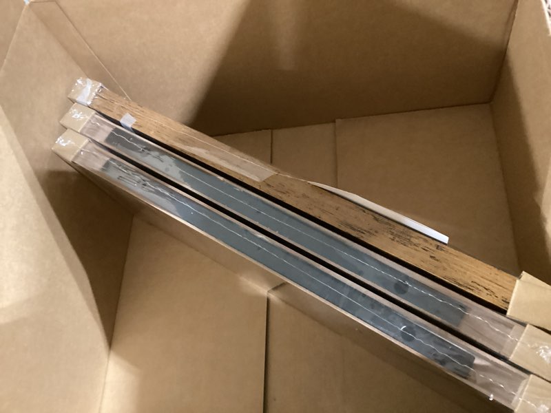 Condition photo showing Good Condition for Forbena Rustic Wood Floating Shelves for Wall Set of 3, 24 Inches Long Wooden Hanging Shelves for Bedroom Storage, Large Wall Mounted Shelves for Living Room Books, Closet (Dark Brown) 23.6 Inch Rustic Brown