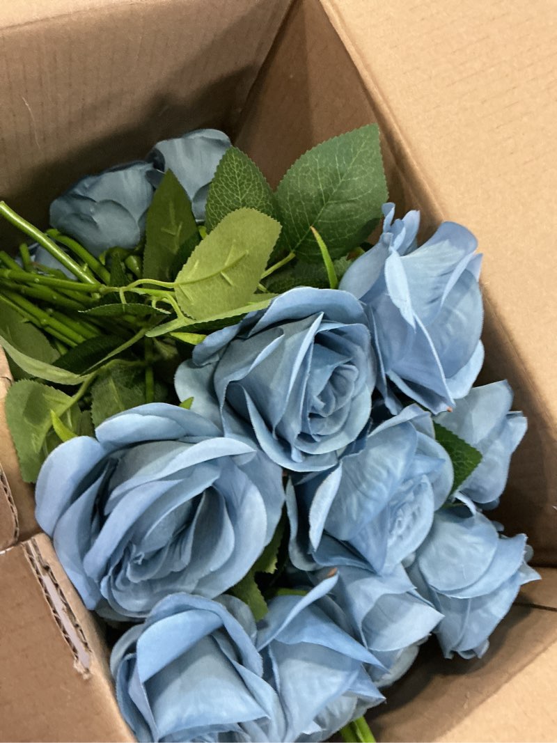 Condition photo showing Good Condition for lvefit artificial rose flower artificial flowers flower with long stem silk roses bouquet for wedding bridal shower party home decoration (dusty blue, 50 pcs) dusty blue 50 pcs
