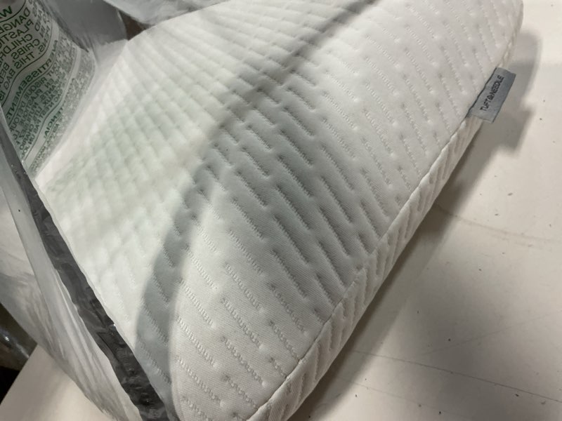 Condition photo showing Good Condition for tuft & needle premium pillow, standard size with t&n adaptive foam, sleeps cooler & more supportive than memory foam pillows, certipur-us and greenguard gold certified, 3-year true warranty,white foam pillow standard