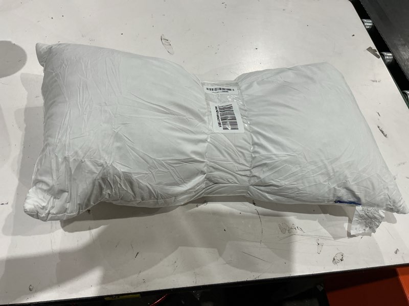 Condition photo showing As Is for miulee 14x26 inch down feather pillow insert,fluffy and comfy throw pillow with cotton fabric for bed couch and sofa 14x26 inch (pack of 1)