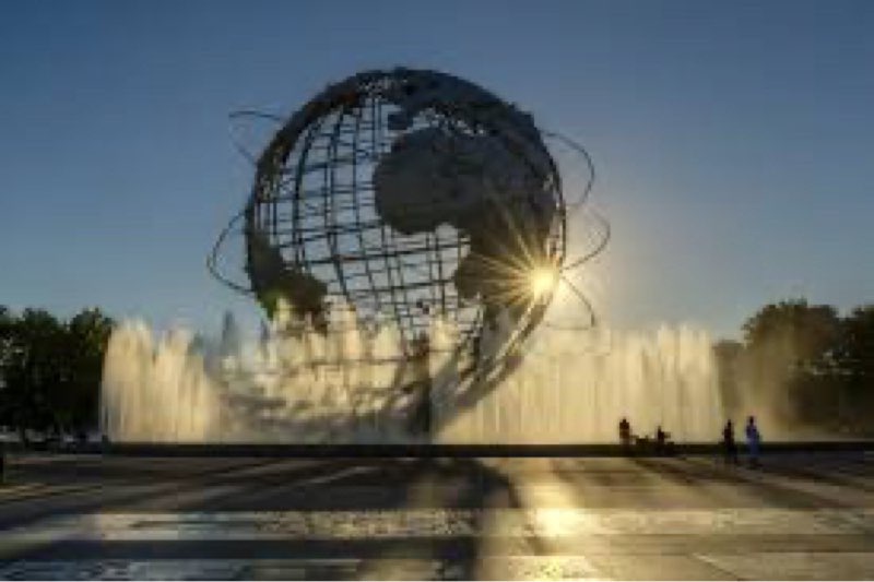 Fountains around the Unisphere at sunset Flushing Meadows-Corona Park Queens New York United States of America Poster Print (19 x 12)