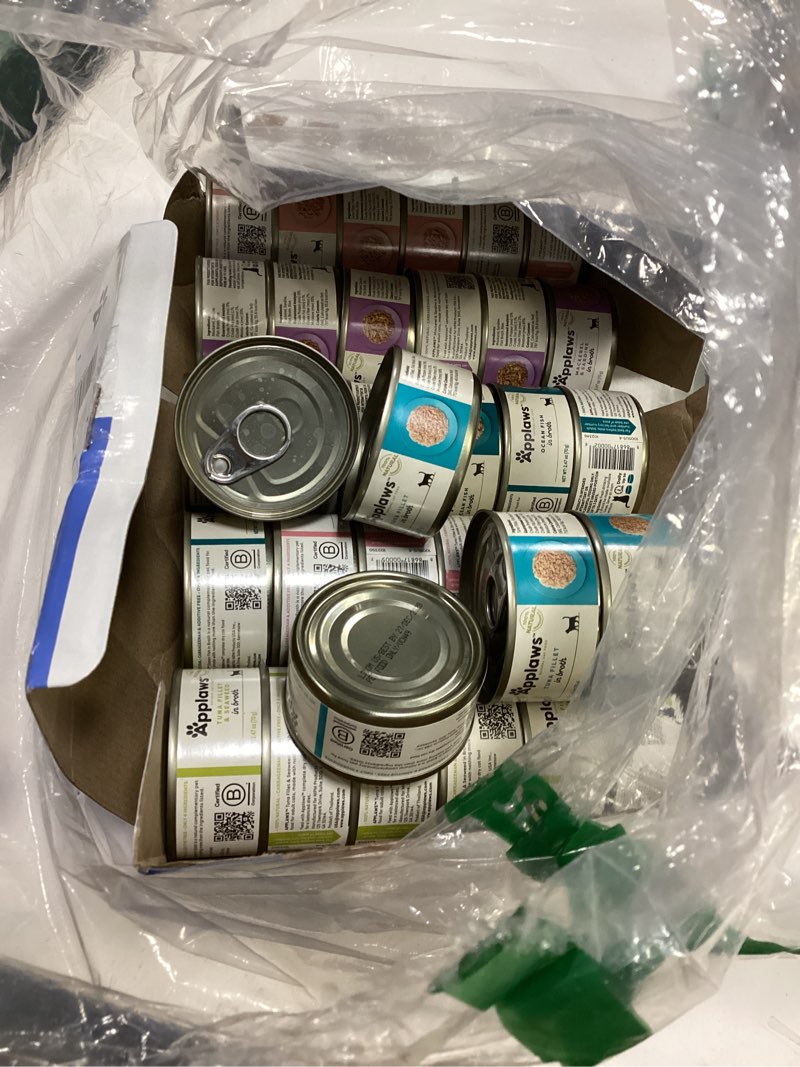 Condition photo showing Good Condition for (bbd:27/12/2028) applaws natural wet canned cat food, limited and natural ingreidents, high protein with no artificial additives, fish selection in broth (36 x 2.47oz cans) fish variety 2.47 fl oz (pack of 36)