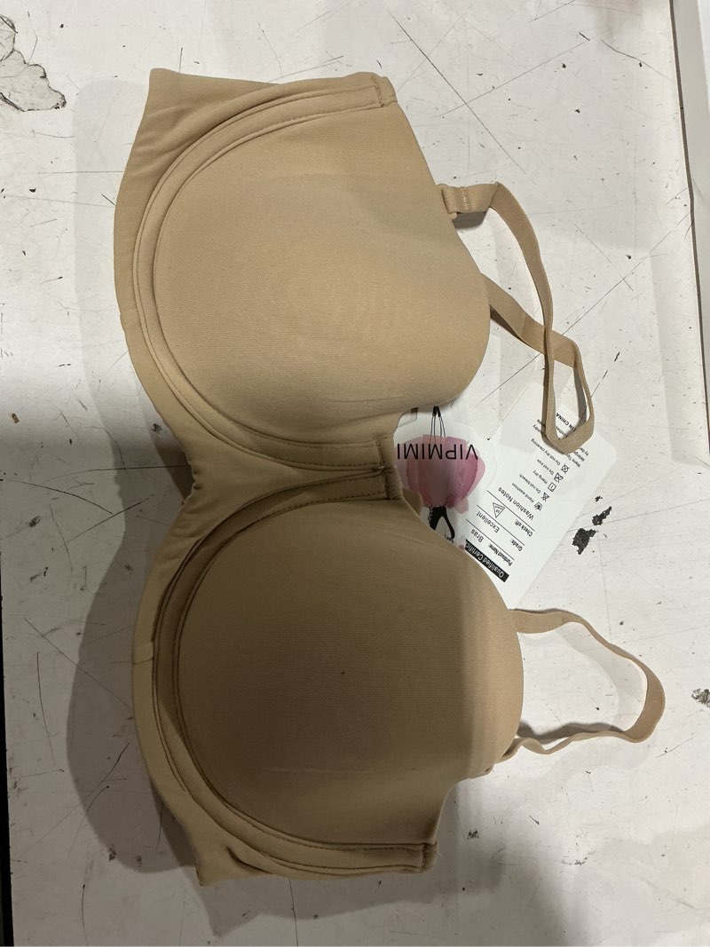 Condition photo showing New/Like New for women's strapless bra-lightly lined non slip invisible balconette underwire support multiway bandeau bra for comfort lift nude 32a