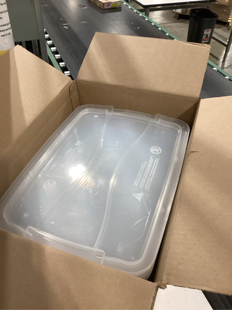 Condition photo showing New/Like New for Sterilite 4 Pack Ultra Latching Box, Storage Bins with Lids, Clear Plastic, 70 Quart - Heavy-Duty Organizing Containers for Closet, Bathroom, and Office 70 Quart 4-Pack