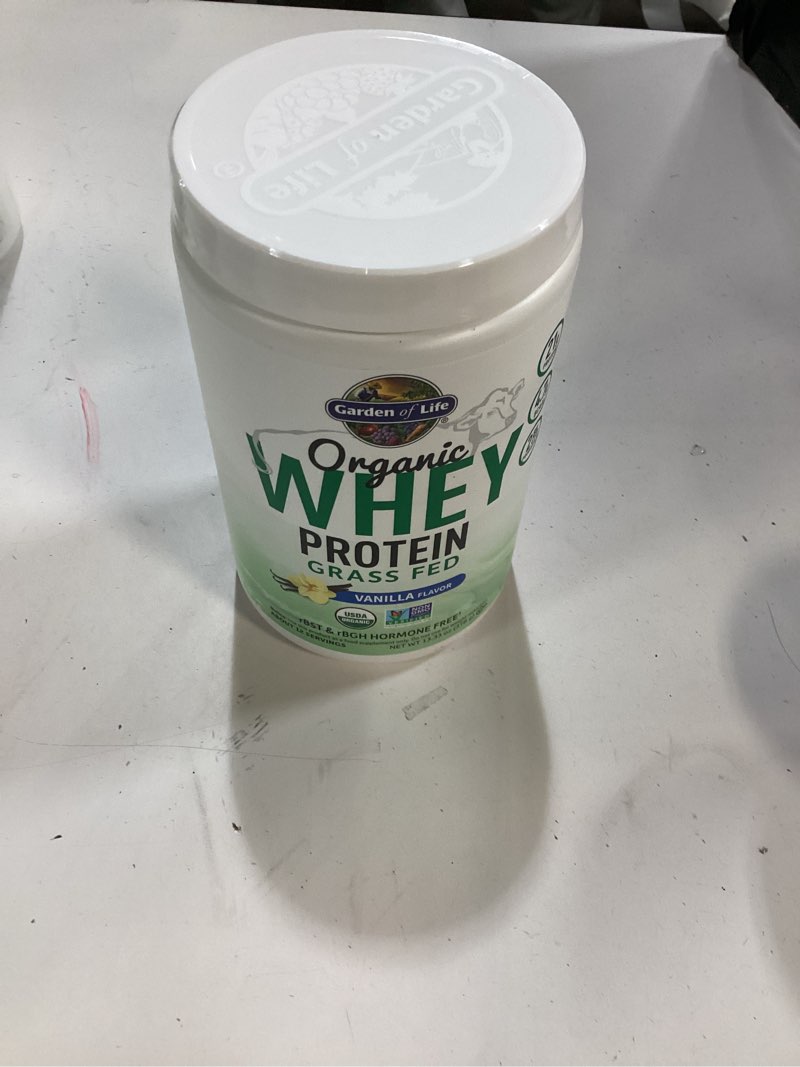 Condition photo showing New/Like New for (BBD.04/2026) Garden of Life Grass Fed Whey Protein Powder Vanilla - 21g Protein for Women & Men + Probiotics - 12 Servings - Gluten Free, Non GMO, Kosher, Humane, RBST & rBGH Hormone Free
