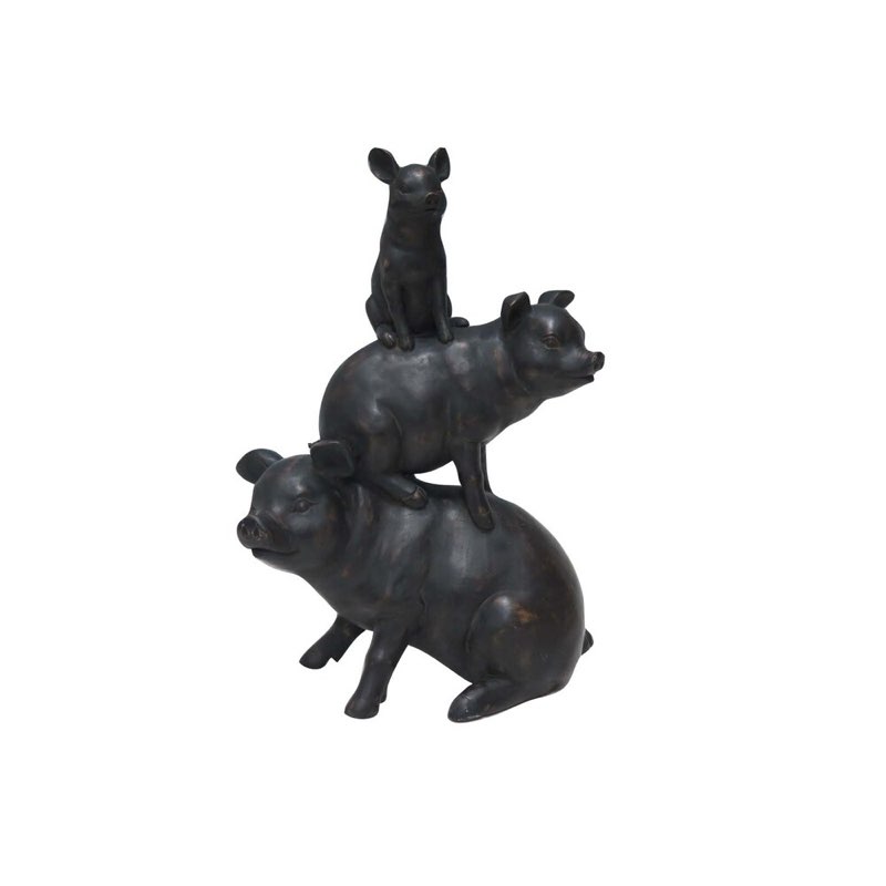 Farmhouse Polystone Stacked Pigs Sculpture