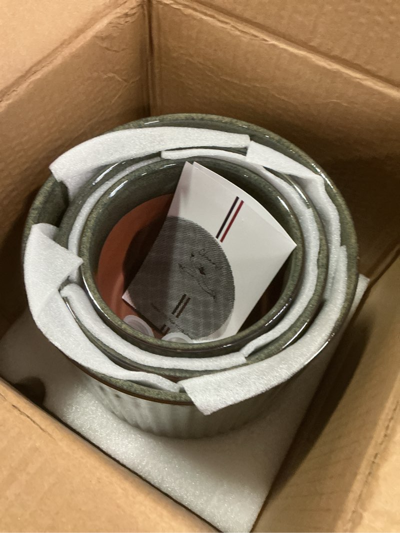 Condition photo showing New/Like New for LE TAUCI Ceramic Plant Pots with Drainage Holes, Set of 3, 8+6.7+5.5 Inch Stripe Garden Planter Pots for Outdoor Indoor Plants Flower, Round Succulent Orchid Flower Pot, Reactive Glaze Black