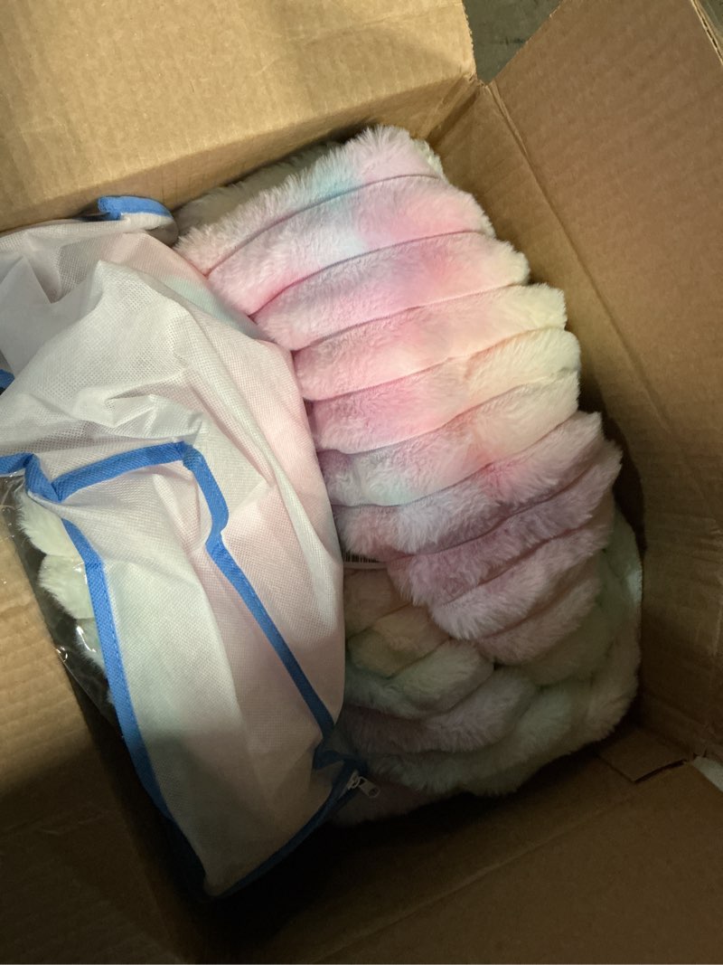 Condition photo showing As Is for Smoofy Fluffy Full Size Comforter Sets 3 Pieces - Rainbow Fleece Fluffy Comforter Set, Luxury Fuzzy Full Bedding Set, Soft Comforter Full Size All Season, Heavy Faux Fur Comforter with 2 Pillow Cases 3 Piece-Full (79”X90'') Rainbow