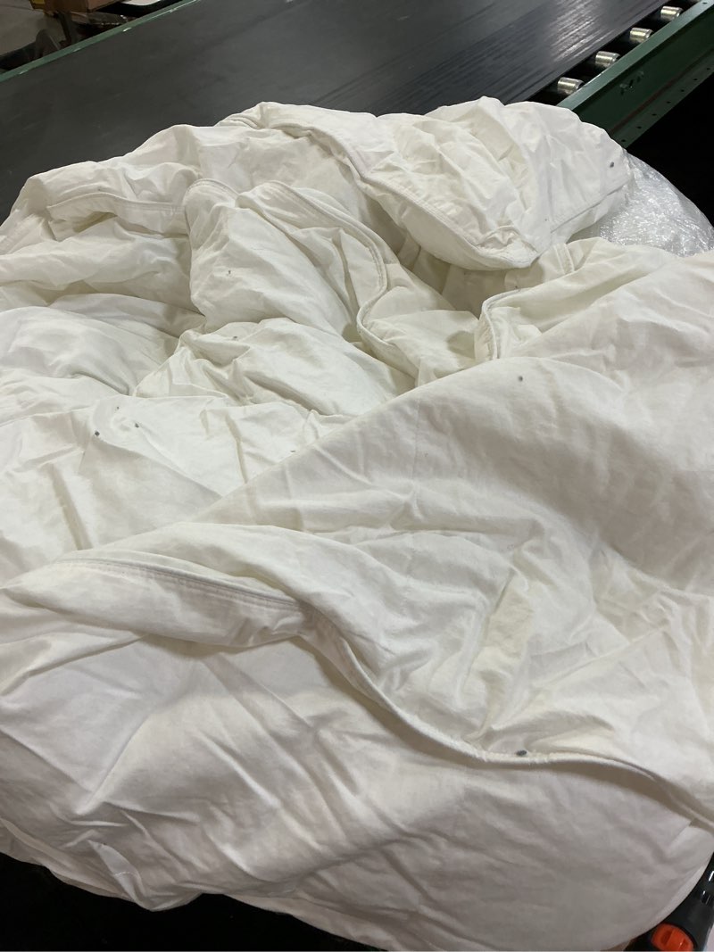 Condition photo showing As Is for lightweight premium down alternative comforter, white, full/queen