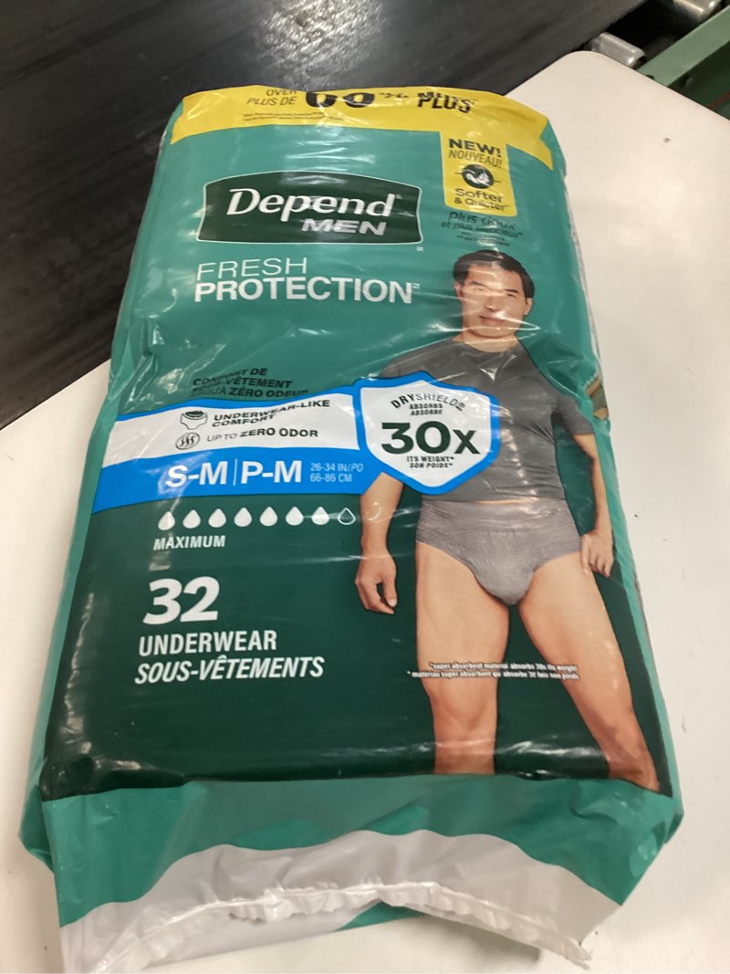Condition photo showing New/Like New for depend fresh protection adult diapers, incontinence underwear for men, disposable, maximum, small/medium, grey, 32 count, packaging may vary small/medium 32