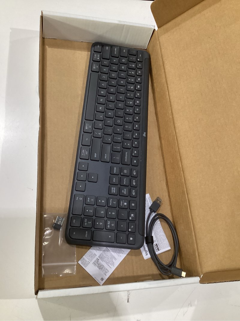 Condition photo showing Good Condition for logitech mx mechanical wireless illuminated performance keyboard, tactile quiet switches, backlit keys, bluetooth, usb-c, macos, windows, linux, ios, android, metal, ?graphite full size tactile (quiet typing) keyboard