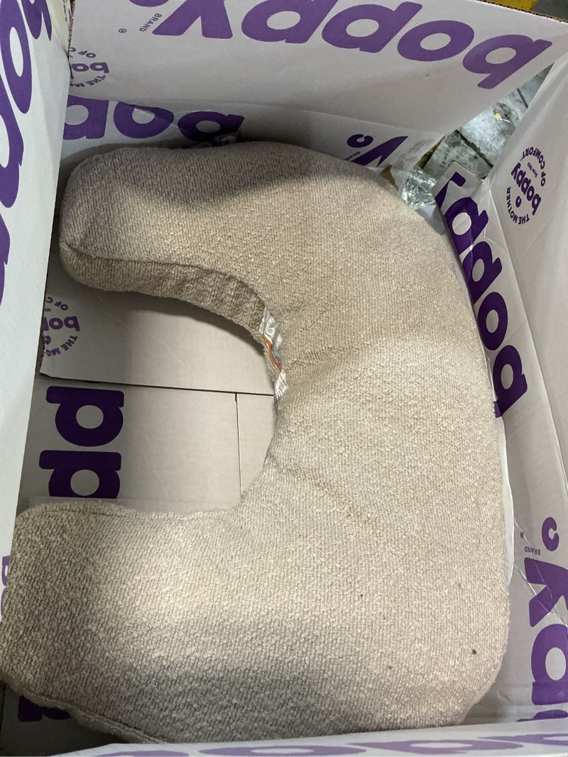 Condition photo showing As Is for Boppy Nursing Pillow with Luxe Fabric Cover, Oatmeal Boucle, Larger, More Supportive Pillow for Breastfeeding and Bottle Feeding; Firmer and Higher Than Original, w/Premium Cover; JPMA Certified