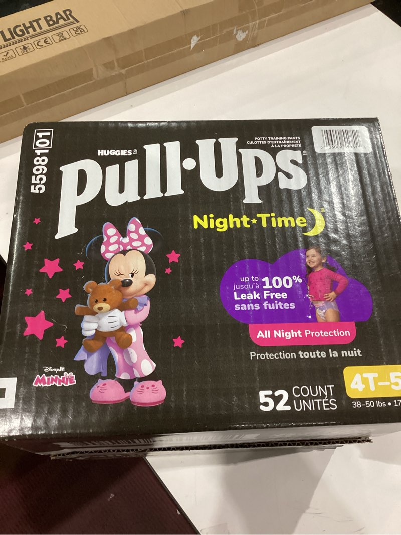 Condition photo showing New/Like New for Pull-Ups Girls' Night-Time Potty Training Pants, Size 4T-5T Overnight Training Underwear (38-50 lbs), 52 Ct 4T-5T 52