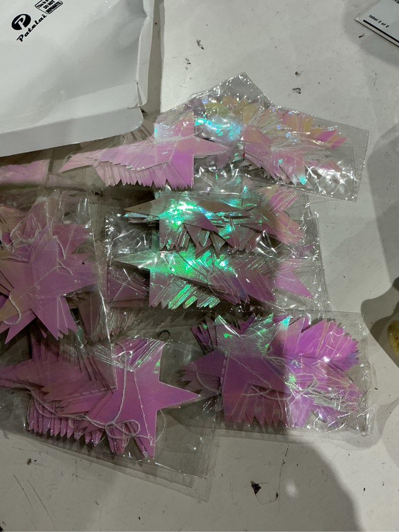 Condition photo showing Good Condition for patelai glitter star garland banner 2026 graduation decor 130 feet star hanging banner twinkle backdrop for party birthday classroom wedding supplies(iridescent pink) iridescent pink 130 feet