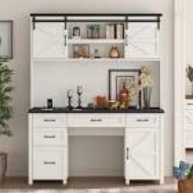 incomplete) 67''H Executive Desk With Hutch & 5 Drawers