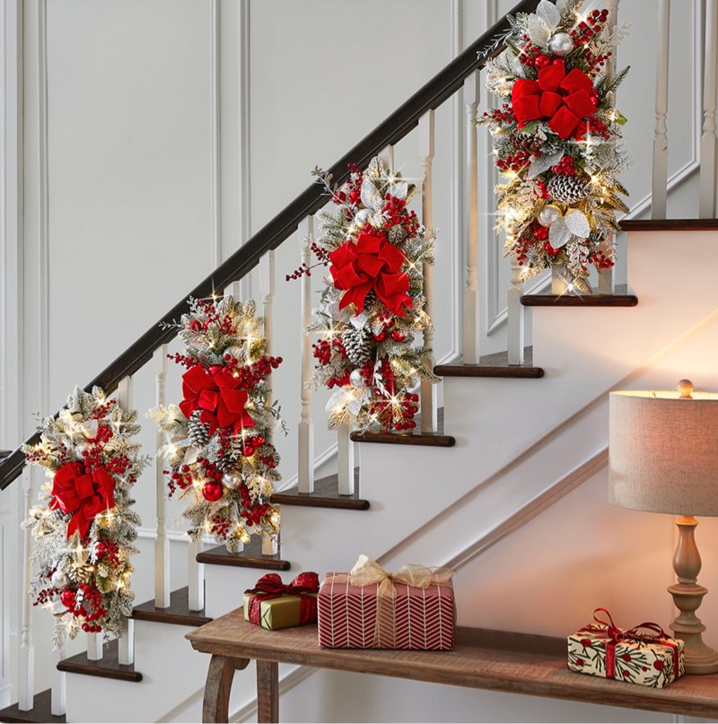 The 30" Cordless Prelit Red And White Stairway Swag