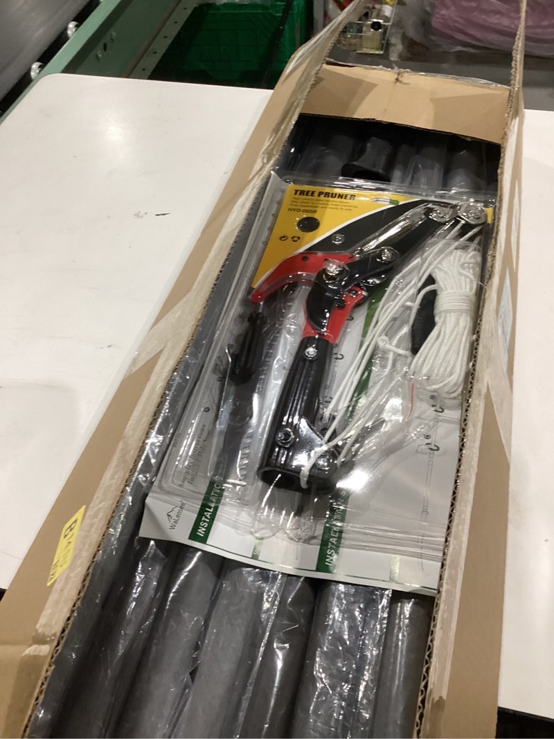 Condition photo showing Good Condition for walensee pole saw for tree trimming, 7.2-27 ft manual tree pruner with 8 sectional fiberglass poles, saw blade & pruning scissor head, adjustable branch cutter for yard garden with storage bag