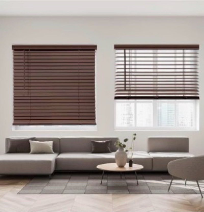 Levolor Trim+Go 33-3/4x64in 2.5" Faux Wood Blind Walnut Brown 929659