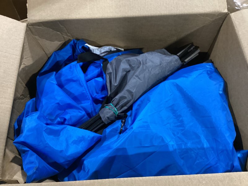 Condition photo showing As Is for 2 person camping tent with rain fly and carrying bag blue