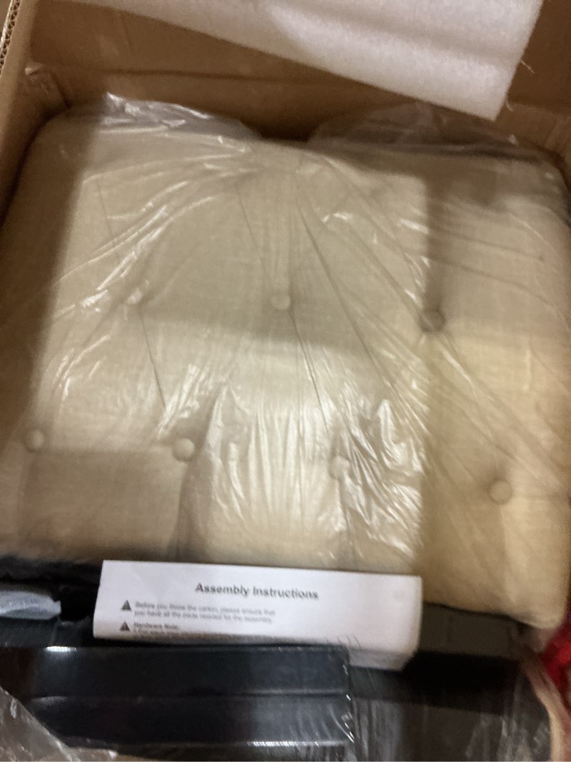 Condition photo showing New/Like New for yongqiang accent chair for bedroom living room chairs tufted upholstered lounge chair with wood legs linen fabric 1 chair cream