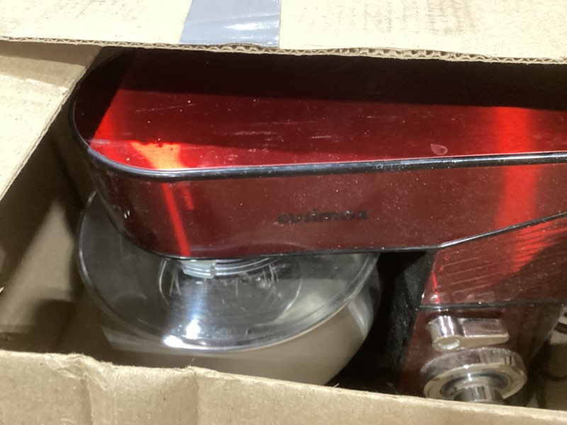Condition photo showing As Is for stand mixer, cusimax dough mixer tilt-head electric mixer with 5-quart stainless steel bowl, dough hook, mixing beater and whisk, splash guard black