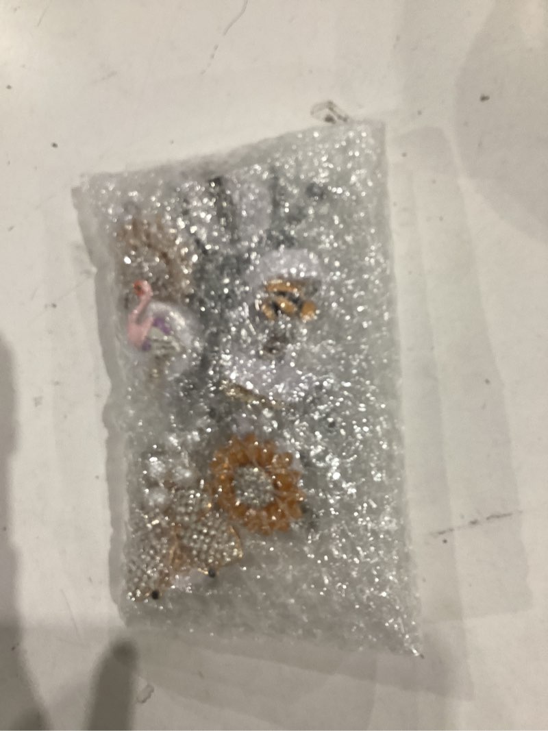 Condition photo showing As Is for teling 10 pcs crystal badge holders retractable badge reel rhinestone cute butterfly bee flamingo flower bling badges reels with alligator clip for nurse id name card teacher office gift animal flower with white clip
