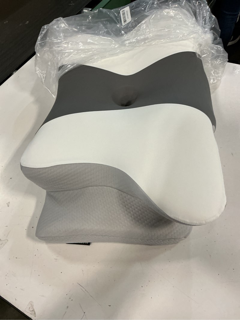Condition photo showing Good Condition for cervical neck pillow for pain relief - ergonomic side sleeper pillow for neck support, cooling cervical pillow for sleeping, contour orthopedic memory foam pillows for back stomach sleepers dark grey & white