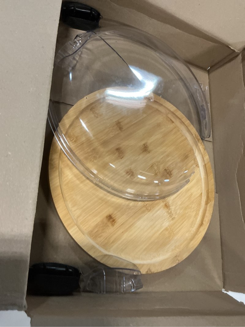 Condition photo showing As Is for FARBERWARE Build-a-Board Cutting Board with Single Compartment and Clear Locking Lid for Charcuterie, Snacks, and More, Bamboo Black/Bamboo 1 Compartment