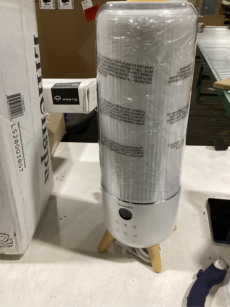 Condition photo showing New/Like New for Homedics Ultrasonic Humidifier - Large Deluxe Air Humidifiers for Bedroom, Plants, Office - Top-Fill 1.47-Gallon Tank, Cool Mist, Essential Oil Pads and Built-In Timer, 3 Speed Settings, White