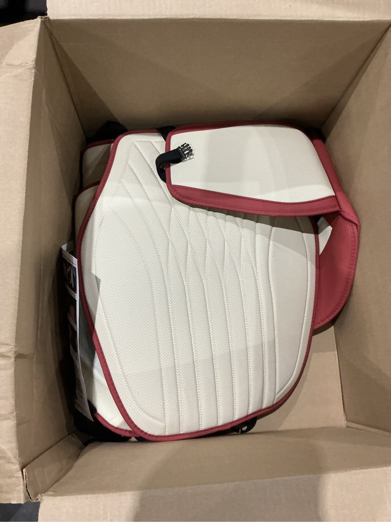 Condition photo showing Good Condition for bwtjf car seat covers, front and rear seat protector for cars waterproof non-slip, leather seat protector universal fit for suvs,vans,trucks (winered&white, full set) winered&white full set