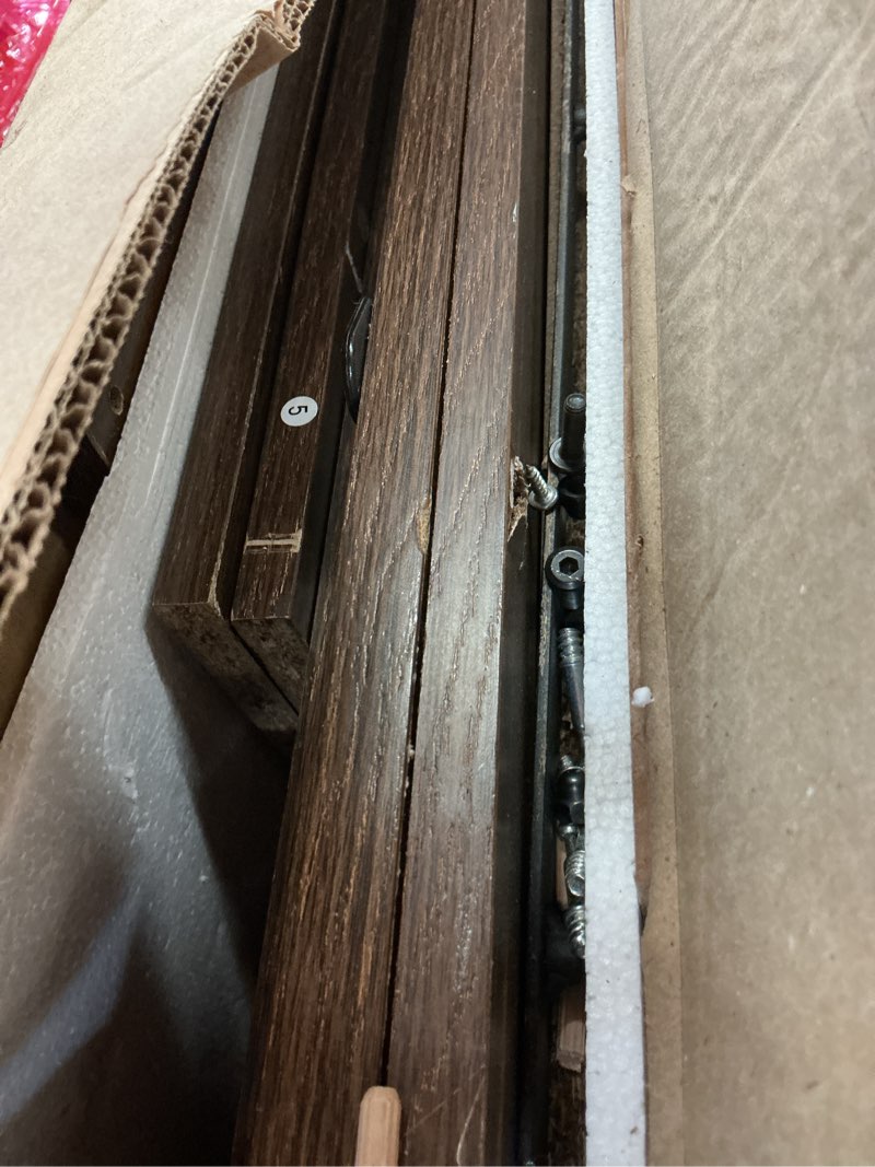 Condition photo showing As Is for sweetcrispy farmhouse tv stand 65 inch for living room bedroom brown, tall entertainment center with storage shelves, media console cabinet with wood board, 300 lbs capacity and sliding barn door brown 56.8" x 14.3" x 27.6"