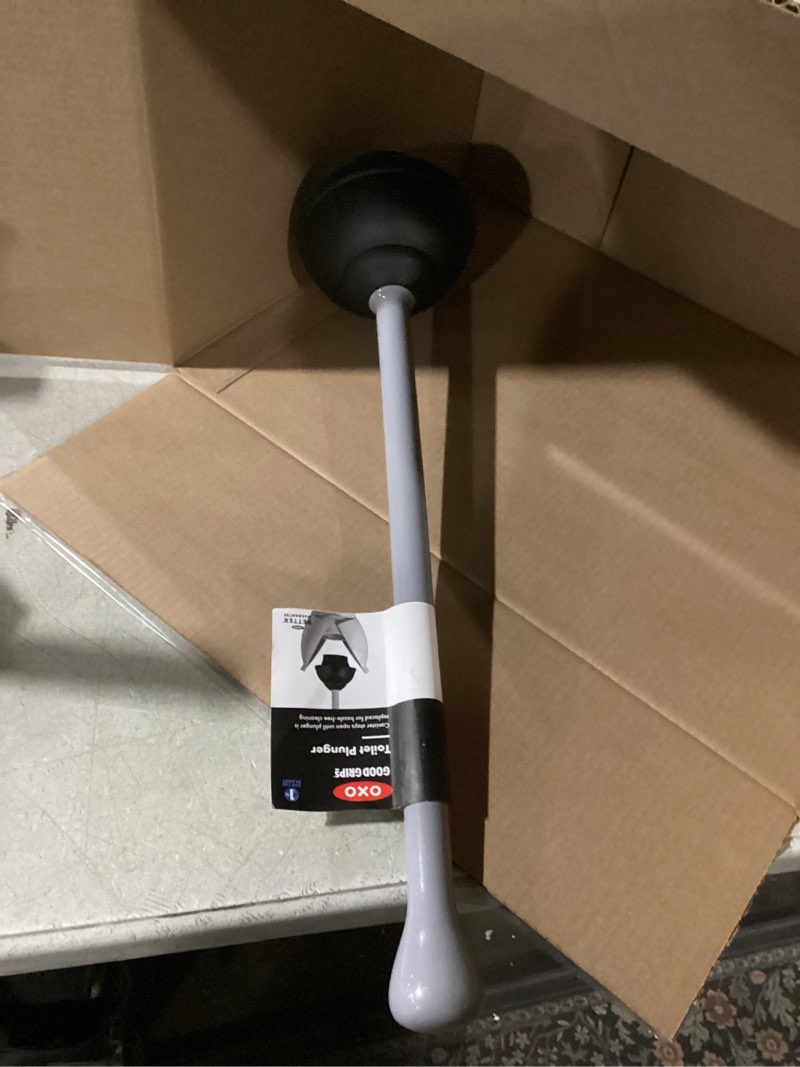 Condition photo showing As Is for OXO Good Grips Toilet Plunger with Holder - Gray 6.3 x 24 Gray Toilet Plunger
