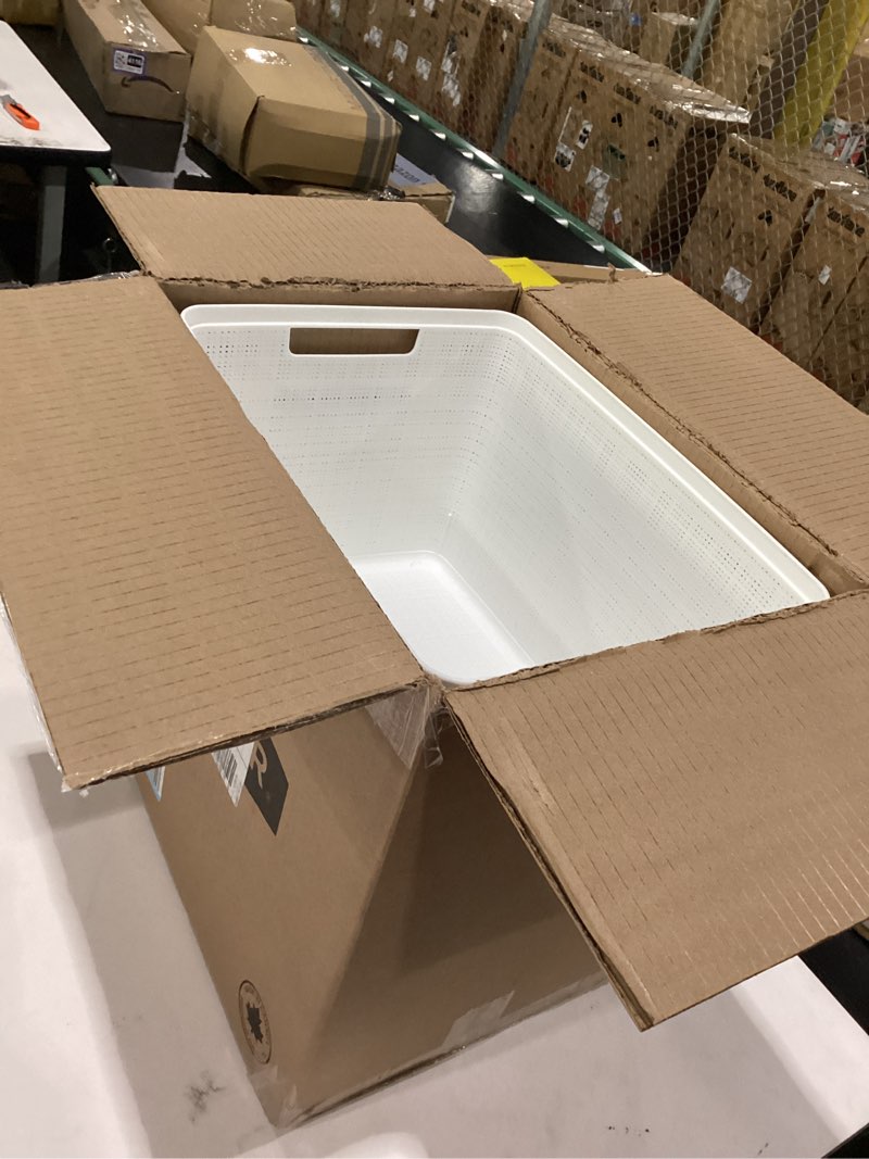 Condition photo showing Good Condition for curver set of 4 large 18l easy access jute decorative plastic organization and storage baskets - perfect bins for home office, closet shelves, kitchen pantry and all bedroom essentials, white white large easy access 18l