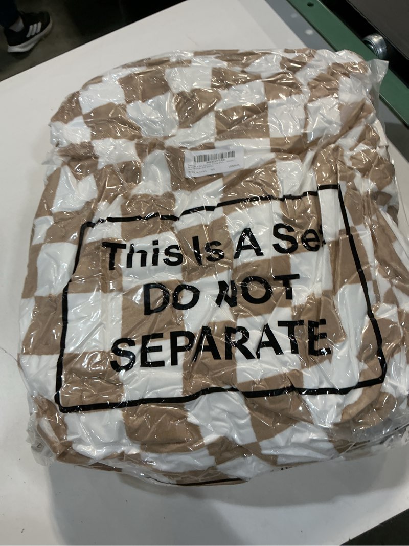 Condition photo showing New/Like New for Preboun 6 Pack Fleece Throw Blankets, Buffalo Plaid Lightweight Throws for Sofa, Travel, Office & Bulk Use(50 x 60 Inch,Khaki and White) Khaki and White 50 x 60 Inch