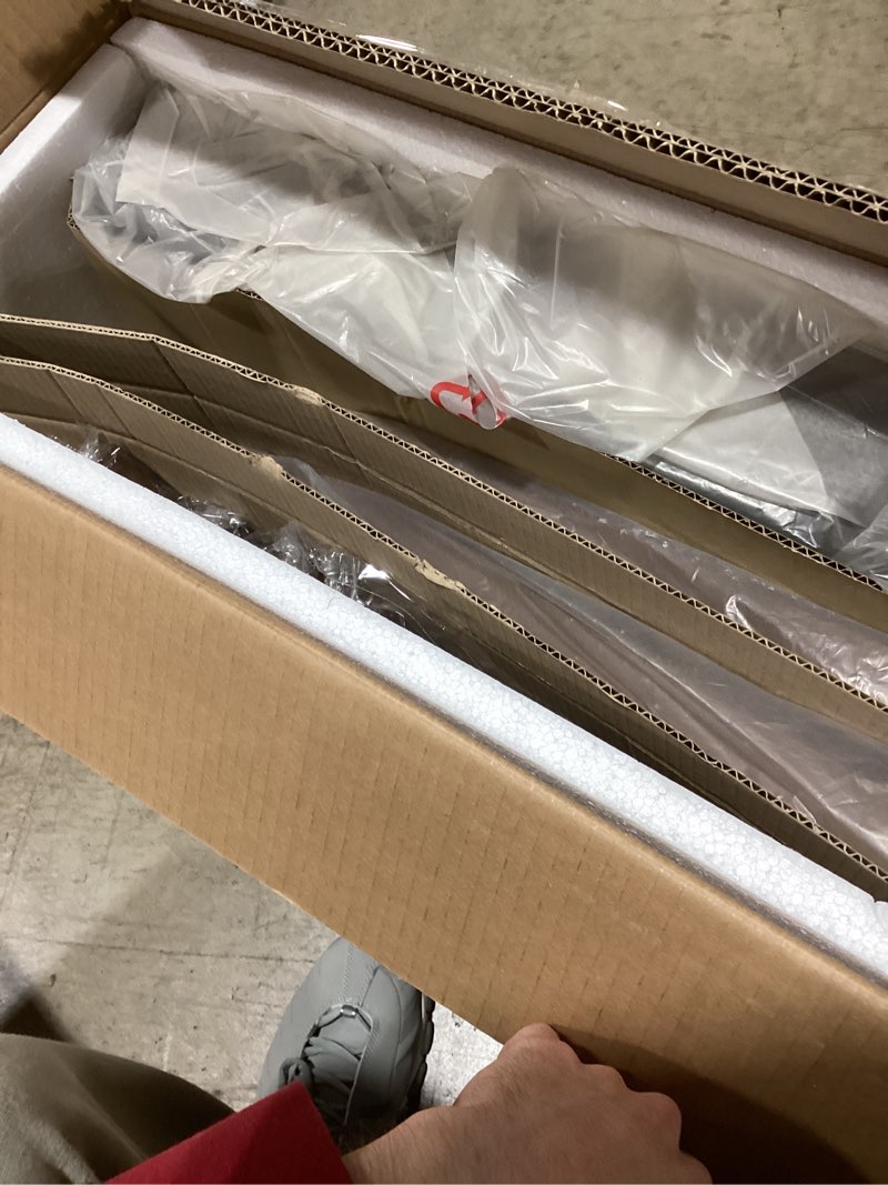 Condition photo showing As Is for Armen Living Channell Mid Century Modern 6 Piece Walnut Wood Dining Table Set with Bench in Charcoal Fabric 6 Piece With Bench Gray and Walnut Wood INCOMPLETE 