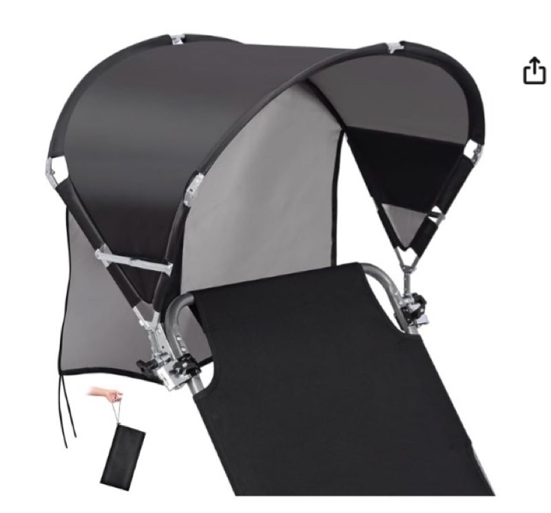 universal wind-resistant chair umbrella canopy, foldable portable upf 50+ sun shade attachment with adjustable clamp, fits most beach, camping, lawn, sports, tanning, zero gravity chairs, patented
