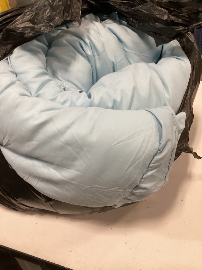 Condition photo showing As Is for FUANNA King Size Comforter Set Light Blue, 3 Pieces Ruffle King Bedding Set, Fluffy Farmhouse Bed in a Bag King with 1 Lightweight Comforter & 2 Pillowshams 06 - Light Blue King(102"x 90")