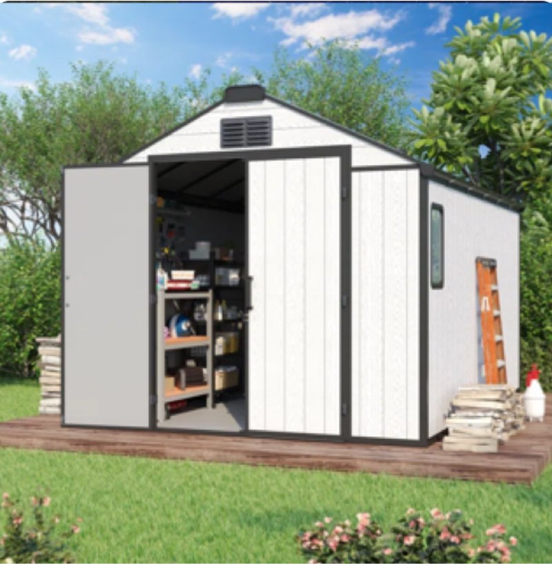 8 Ft. W X 12 Ft. D   Resin Outdoor Storage Shed With Floor For Garden Patio Furniture And Tools (Incomplete)