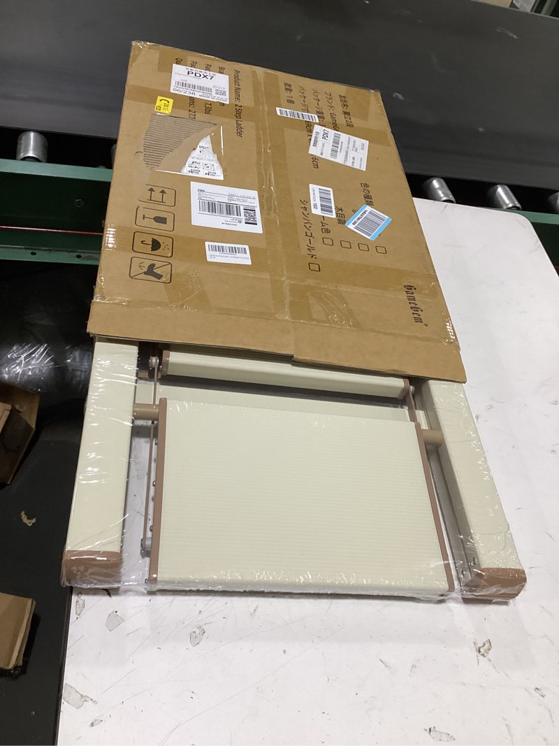 Condition photo showing New/Like New for gamegem 2 step ladder, folding step stool with wider pedal, anti-slip feet & non slip stripes, aluminum sturdy material, 300lbs capacity, elegant look of cream chocolate better matches your home cream chocolate 2 step